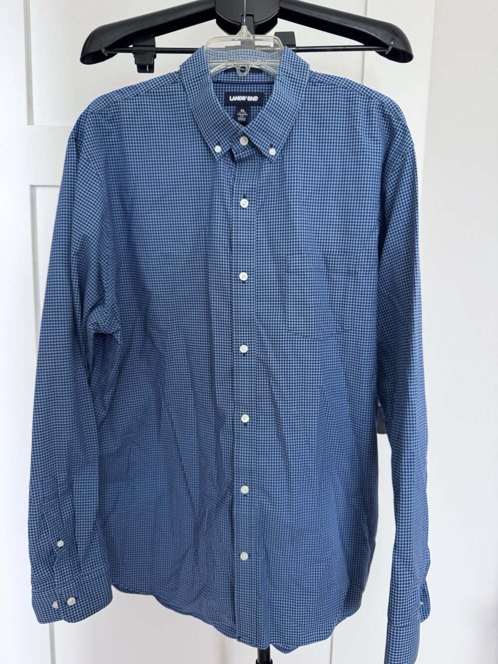 lands end Men’s Button Down Long Sleeve Shirt Size XL 17-17.5 No Iron Twill Blue